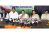 AICC leader and Haryana MLA, Geeta Bukkal flanked by others, addressing a press conference in Jammu on Tuesday. —Excelsior/Rakesh