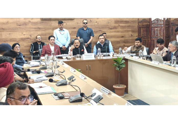 Union Minister Dr Jitendra Singh chairing the DISHA meeting of district Doda on Tuesday.