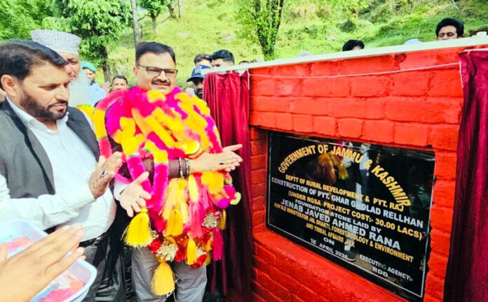 Minister Javed Rana laying foundation for Panchayat Ghar on Thursday.