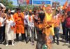 Workers of Shiv Sena torching an effigy during a protest demonstration in Jammu on Friday.