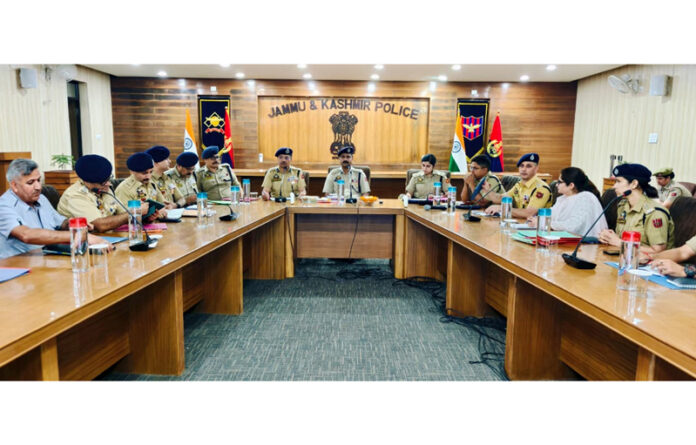 DIG JSK Range, Shridhar Patil, chairing a meeting of police officers in Jammu district on Tuesday.
