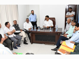 Minister Javed Rana meeting a delegation at Jammu on Wednesday.