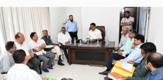 Minister Javed Rana meeting a delegation at Jammu on Wednesday.