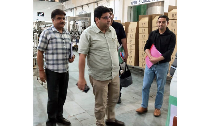 Excise Commissioner, J&K, Vaibhav Kohli along with his staff inspecting a liquor manufacturing unit in Samba.