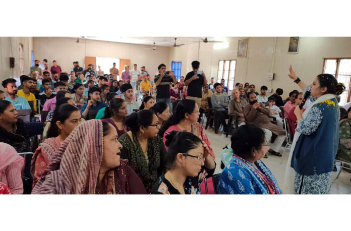MLA Nagrota, Devyani Rana addressing youth during an employment drive at Nagrota on Sunday.