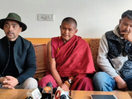 LBA Youth Wing president addressing press conference in Leh on Sunday.