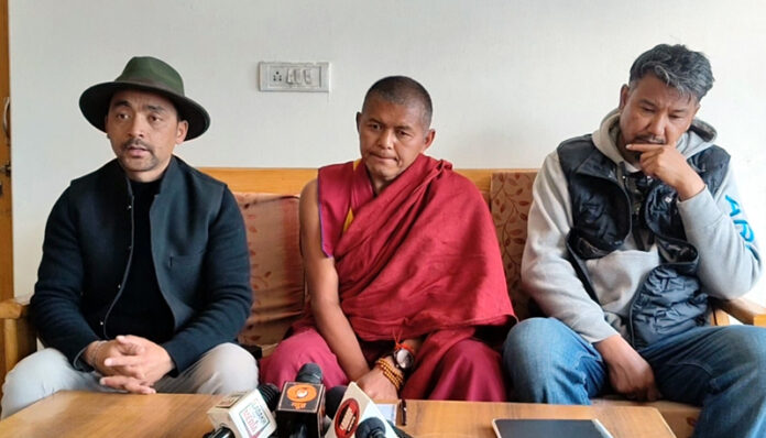 LBA Youth Wing president addressing press conference in Leh on Sunday.