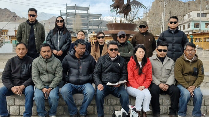 ALTTA leaders addressing a press conference in Leh on Saturday.