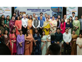 Justice Tashi Rabstan and VC Prof Umesh Rai with alumni of JU Law Dept who have qualified as Judicial officers.