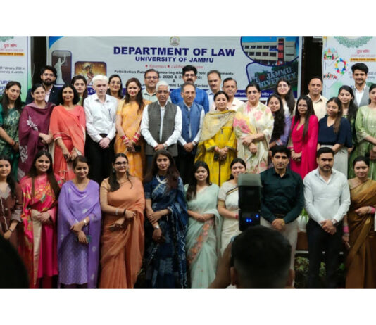 Justice Tashi Rabstan and VC Prof Umesh Rai with alumni of JU Law Dept who have qualified as Judicial officers.