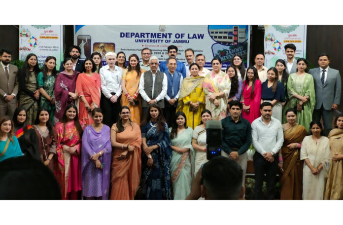 Justice Tashi Rabstan and VC Prof Umesh Rai with alumni of JU Law Dept who have qualified as Judicial officers.