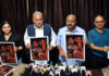 Deputy CM Surinder Choudhary and other dignitaries launching the poster of Dogri film ‘Shah Shahni’ in Jammu on Sunday.