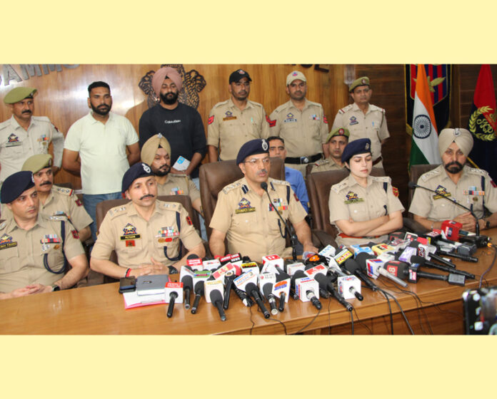 SSP Jammu, Joginder Singh, addressing media persons at DPL Jammu on Wednesday. —Excelsior/Rakesh