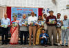Guests releasing Dogri books during a function by Dogri Sanstha Jammu on Sunday.