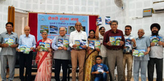 Guests releasing Dogri books during a function by Dogri Sanstha Jammu on Sunday.