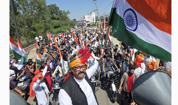 Team Jammu chairman, Zorawar Singh Jamwal, leading an anti-drug bike rally in Jammu on Wednesday. —Excelsior/Rakesh