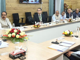 Lt Governor Manoj Sinha chairing a meeting on Wednesday.