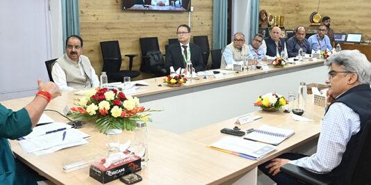 Lt Governor Manoj Sinha chairing a meeting on Wednesday.