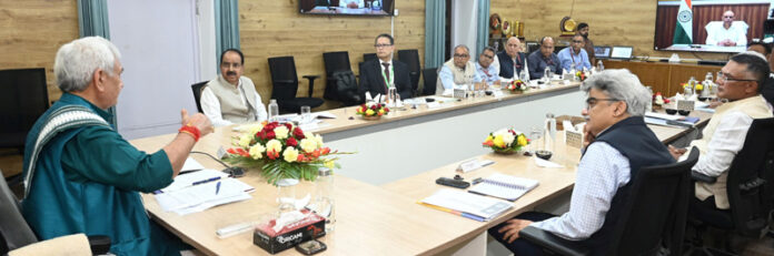 Lt Governor Manoj Sinha chairing a meeting on Wednesday.