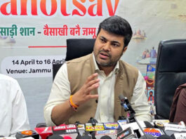 JMC Commissioner, Dr. Devansh Yadav along with others addressing a press conference in Jammu on Wednesday. —Excelsior/Rakesh