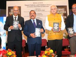 Union Minister Dr Jitendra Singh releasing the book “Smart Calories and Common Sense : An Evidence-Based Guide to Indian Diets”, authored by Senior Diabetologist Dr Anoop Misra, at India International Centre, New Delhi on Wednesday.