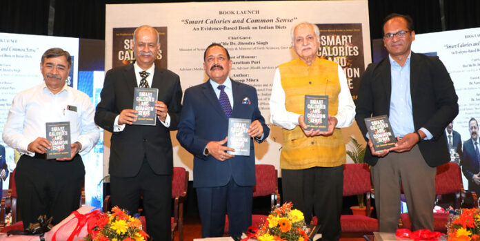 Union Minister Dr Jitendra Singh releasing the book “Smart Calories and Common Sense : An Evidence-Based Guide to Indian Diets”, authored by Senior Diabetologist Dr Anoop Misra, at India International Centre, New Delhi on Wednesday.
