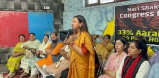 BJP, vice president, Rekha Mahajan addressing a public meeting at Phinter Billawar on Monday.