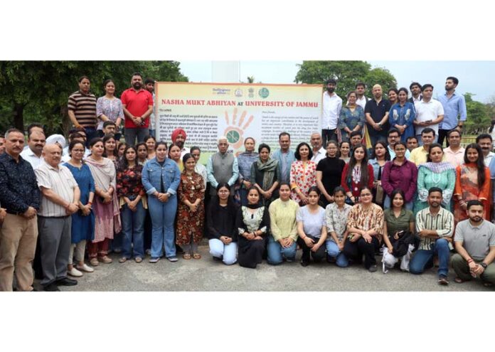 JU Vice-Chancellor and others at the launch of anti-drug drive on Friday. -Excelsior/Rakesh