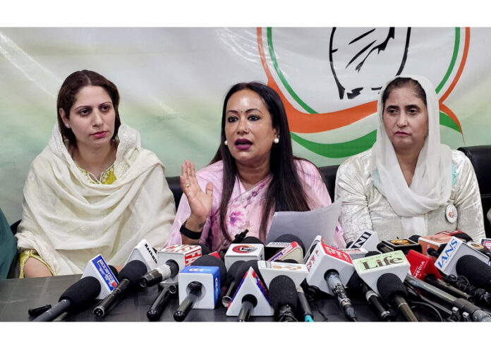 AICC National Secretary Szafita Laitphalang during a press conference in Srinagar on Tuesday. -Excelsior/Shakeel