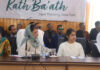 Mehbooba Mufti interacting with local residents and party workers during outreach progamme “Kaath Baat” at Baramulla on Thursday.