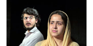 A scene from the play ‘Reed-Rahit’ staged in Jammu on Sunday.