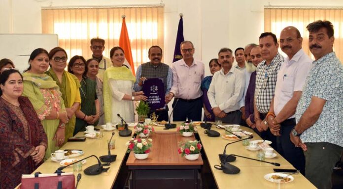 VC CLUJ, Prof K S Chandrasekhar and Director, SSS-NIRE, Dr Sangita M Kasture along with other dignitaries during signing of MoU through on line mode on Friday.