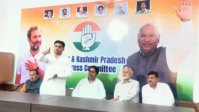 Congress leaders during a meeting in Jammu on Saturday.
