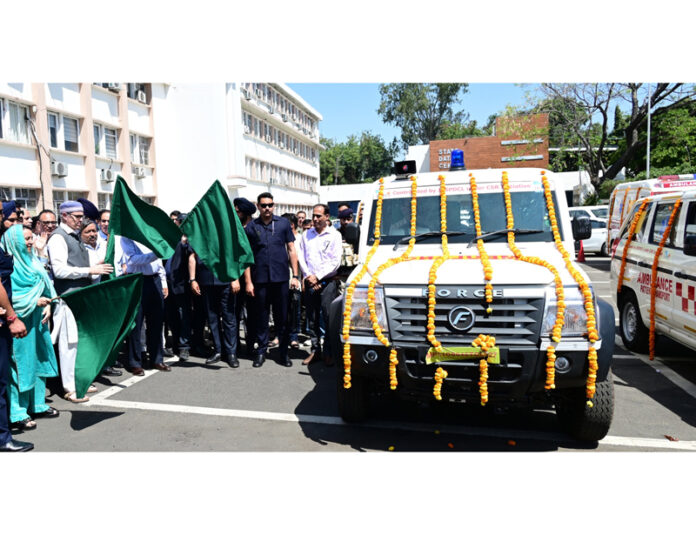 CM Omar Abdullah flags off ambulances, healthcare equipment in Jammu.