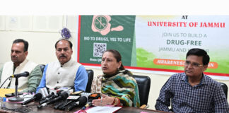 Prof Neelu Rohmetra and others addressing press conference at JU on Thursday.