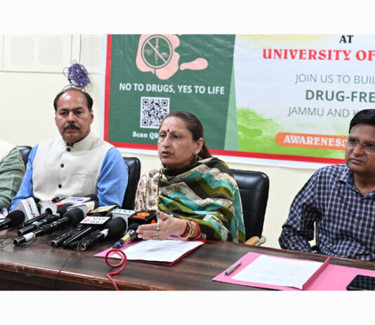 Prof Neelu Rohmetra and others addressing press conference at JU on Thursday.
