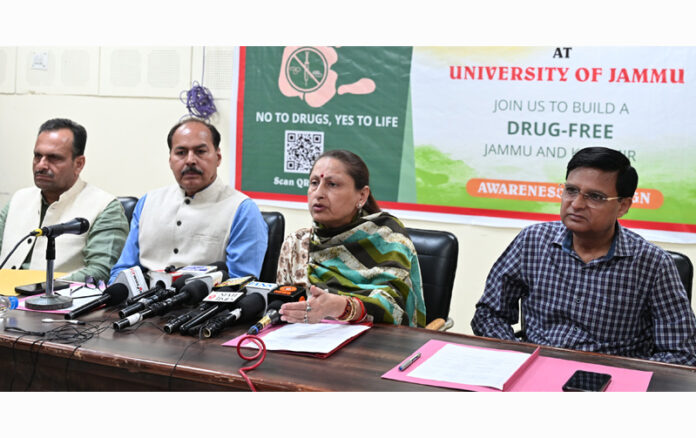 Prof Neelu Rohmetra and others addressing press conference at JU on Thursday.