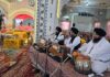 Ragi Jatha chanting religious discourse during a function at Gurdwara Guru Nanak Dev Ji at Chand Nagar in Jammu.