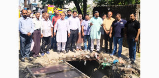 Senior BJP leader Sanjay Baru during his visit to Talab Tillo area on Wednesday.