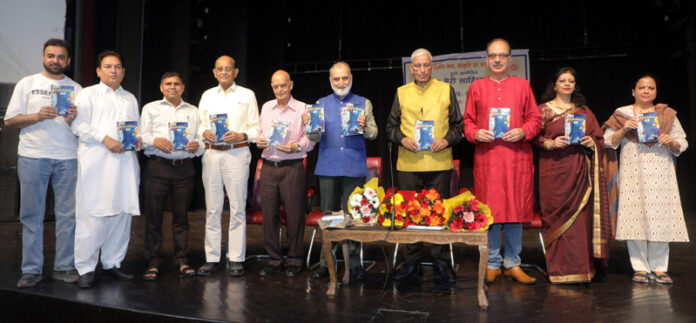 Dignitaries during a literary event in Jammu on Saturday.