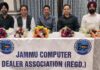 The new office bearers of JCDA addressing a press conference in Jammu.