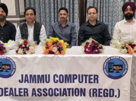 The new office bearers of JCDA addressing a press conference in Jammu.