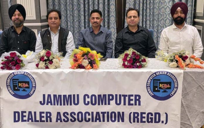 The new office bearers of JCDA addressing a press conference in Jammu.