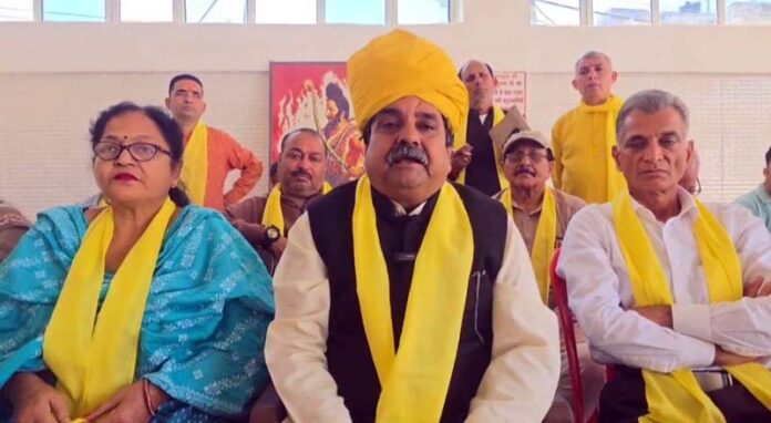 Representatives of Brahman Sabha Kathua during a press conference on Sunday.