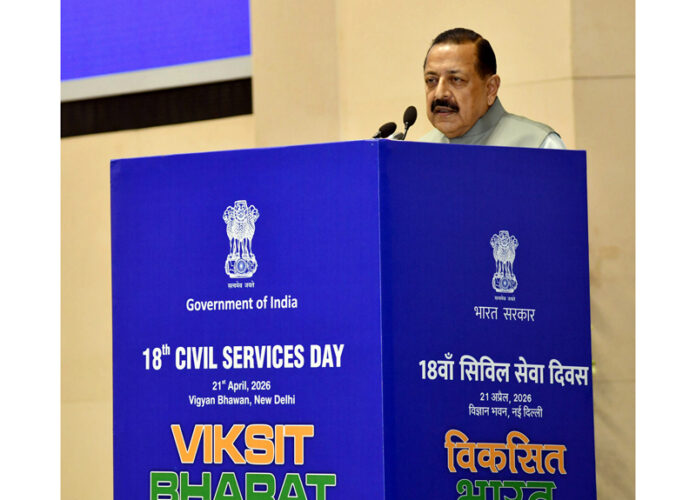 Union Minister Dr Jitendra Singh addressing 18th ‘Civil Services Day’ at Vigyan Bhavan, New Delhi on Tuesday.