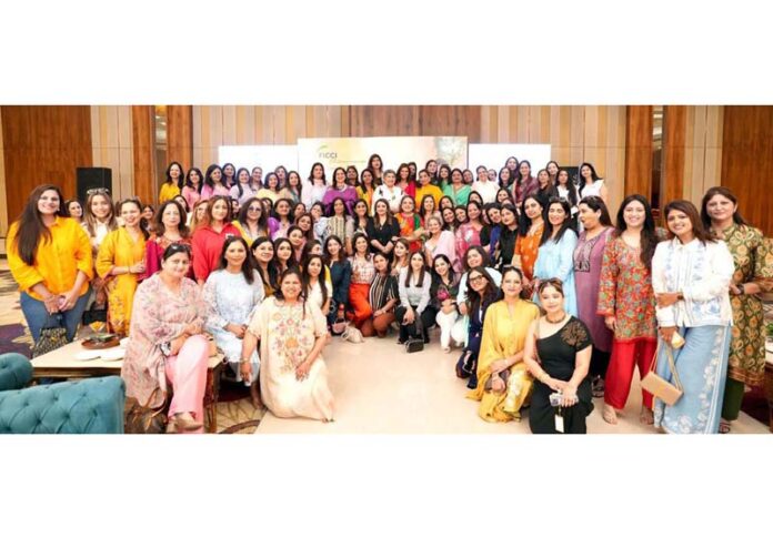 Varsha Bansal, new chairperson of FICCI FLO posing along with others in Jammu.