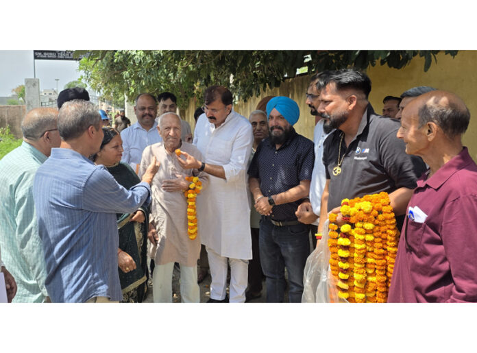 MLA Jammu West, Arvind Gupta kick starting drainage project in Ward 32 on Monday.