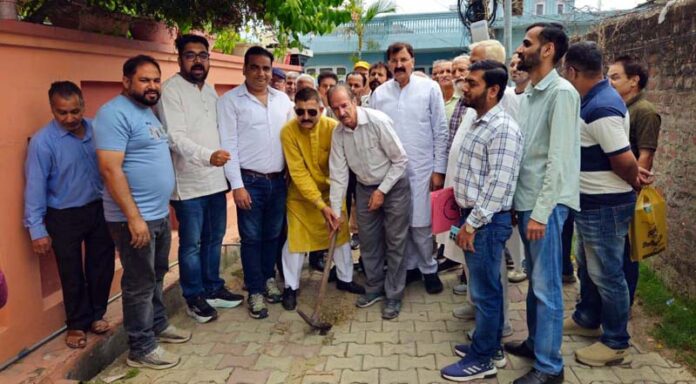 MLA , Jammu West, Arvind Gupta kick starting construction of lane in Ward 39 on Saturday.