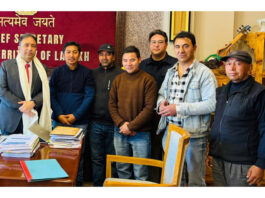 A delegation of PDC employees led by Ex-MP JT Namgyal during meeting with Chief Secy, Ladakh Ashish Kundra at Leh.