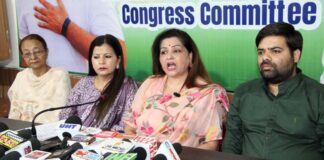 JKPCC spokesperson, Namrta Sharma addressing press conference in Jammu on Sunday. -Excelsior/Rakesh